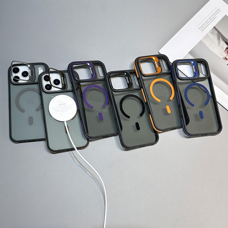 Luxury Magnetic Suction Phone Case for Apple 16 Creative Lens Bracket 14 Two-Color Drop-Proof Case