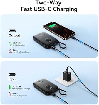 JR-PBF17/JR-PBF18 22.5W Powerbank Built in Type c/Lightning Cable 10000mAh Black