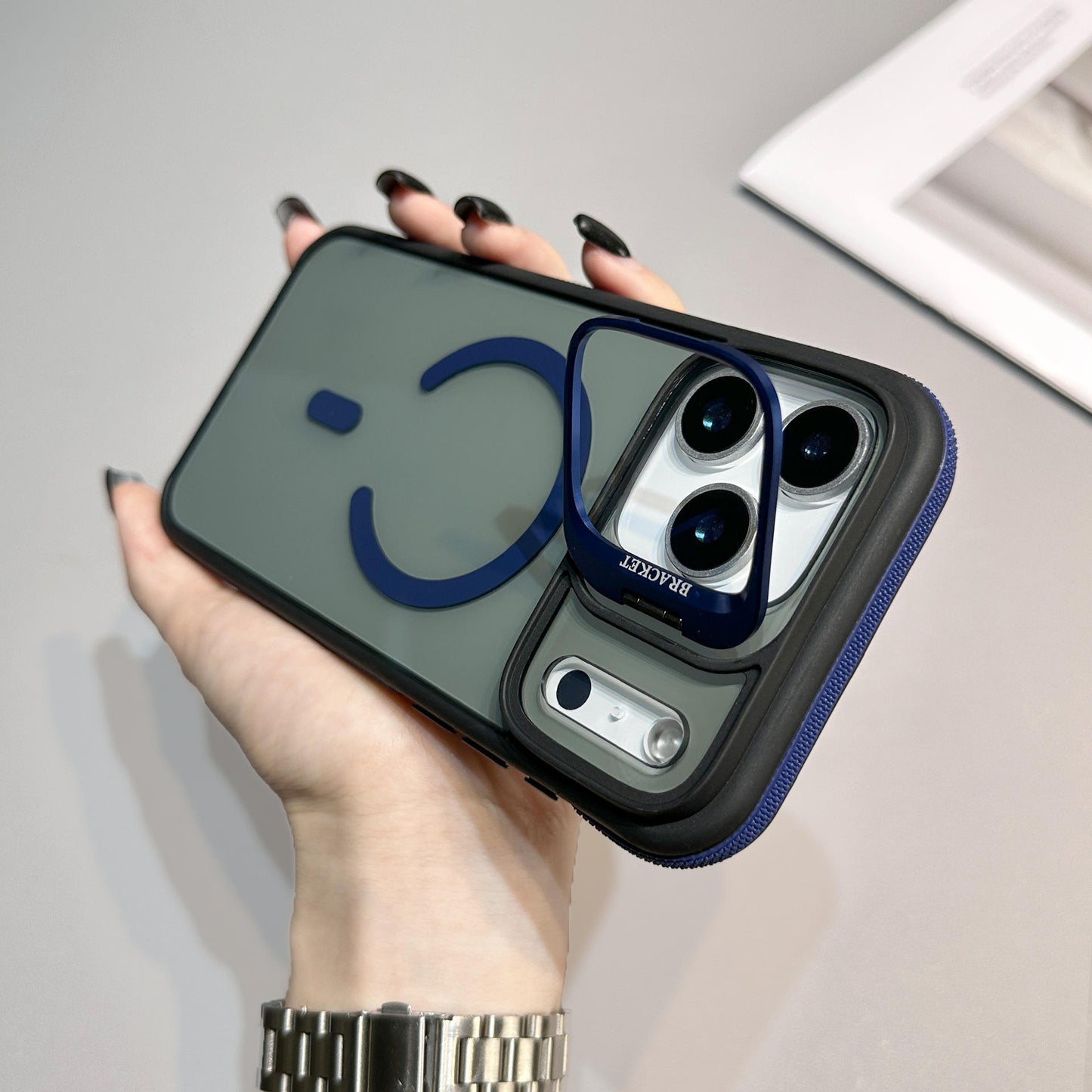 Luxury Magnetic Suction Phone Case for Apple 16 Creative Lens Bracket 14 Two-Color Drop-Proof Case