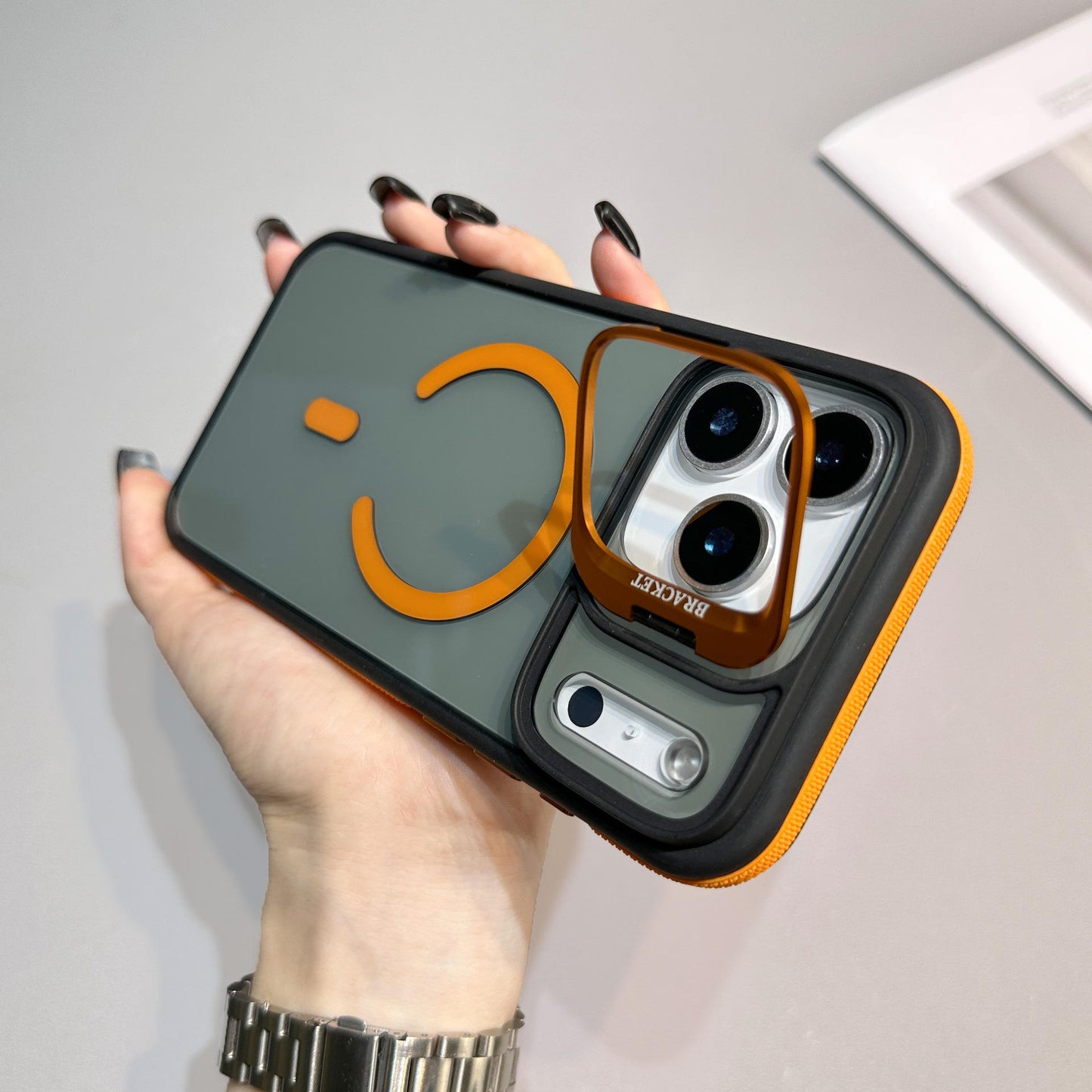 Luxury Magnetic Suction Phone Case for Apple 16 Creative Lens Bracket 14 Two-Color Drop-Proof Case