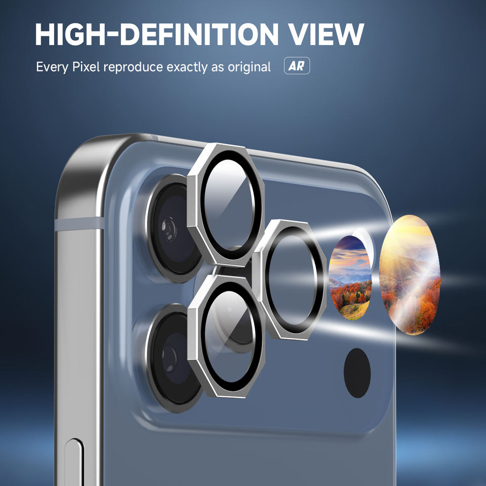 Premium Octagonal 9H Tempered Glass Camera Lens Protector for iPhone 11–17 Pro / Pro Max / Plus Precision Protection. Crystal Perfection