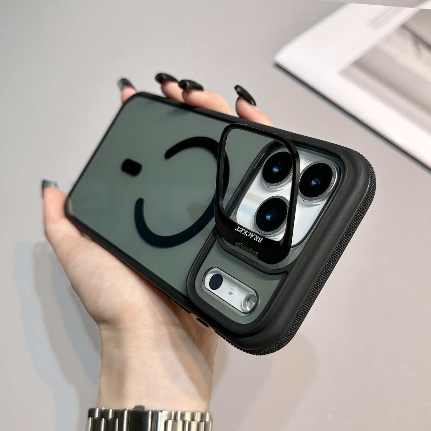 Luxury Magnetic Suction Phone Case for Apple 16 Creative Lens Bracket 14 Two-Color Drop-Proof Case