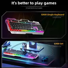 Gaming Wired Mechanical Keyboard Mouse Set Rainbow Glow Backlight 104 Keys Metal Panel Mechanical Keyboard for Laptop Desktop