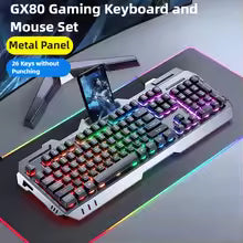 Gaming Wired Mechanical Keyboard Mouse Set Rainbow Glow Backlight 104 Keys Metal Panel Mechanical Keyboard for Laptop Desktop