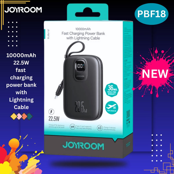JR-PBF17/JR-PBF18 22.5W Powerbank Built in Type c/Lightning Cable 10000mAh Black