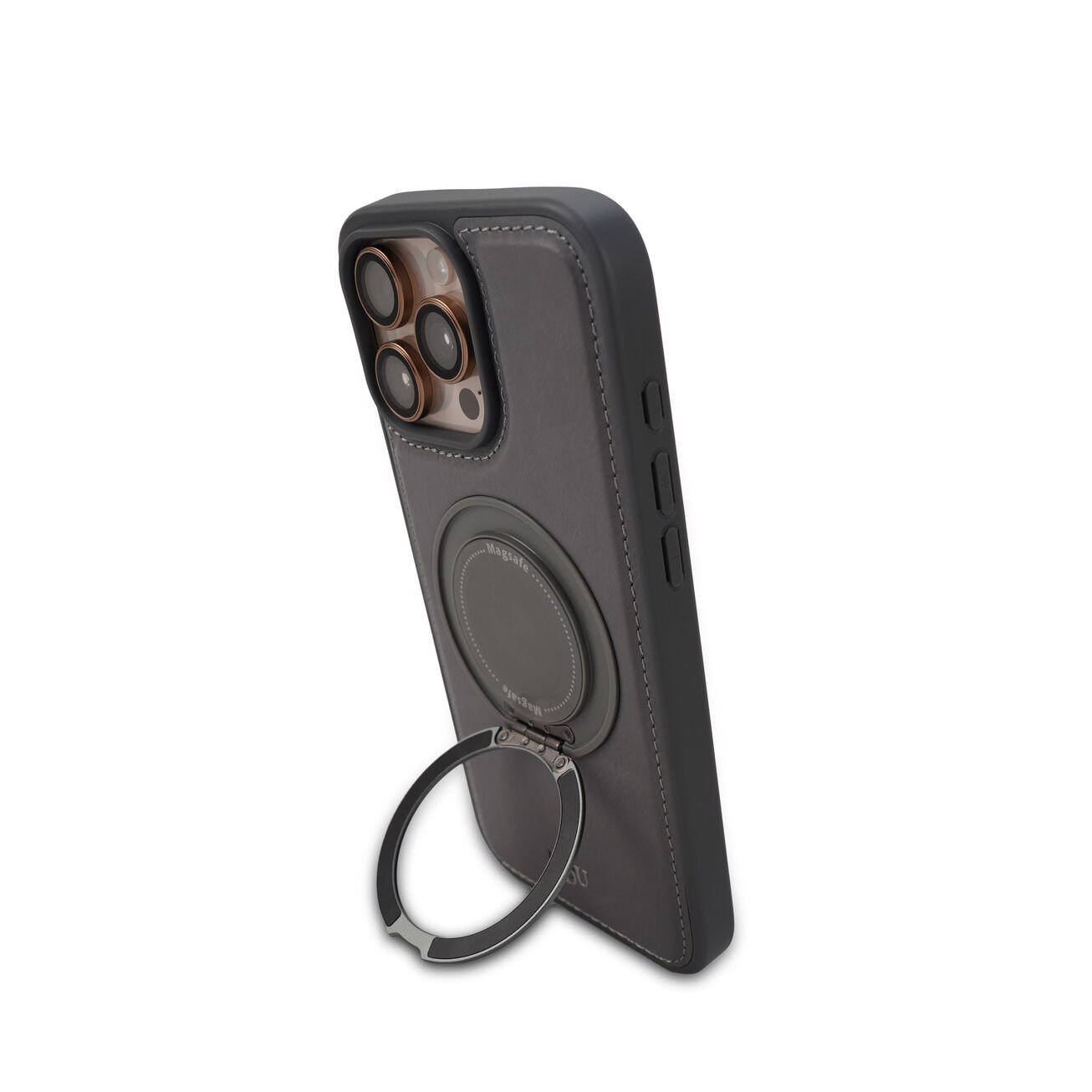 20_2_optimized_500 🔥 360° Ring Stand Magnetic Leather Phone Case (Wireless Charging Supported)Grey - Image 1